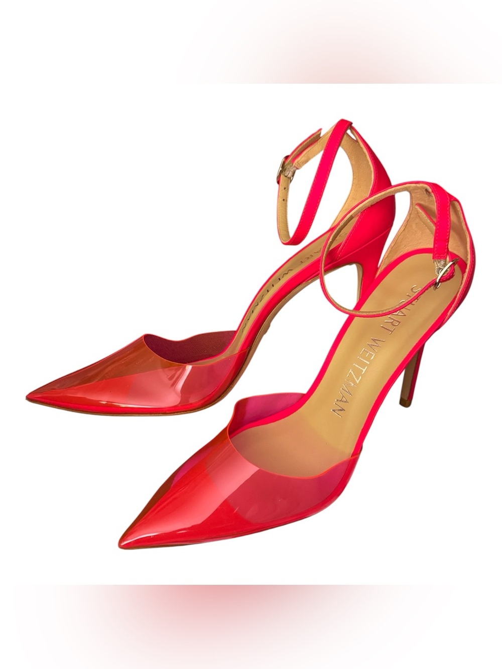 Stuart Weitzman Hot Pink PVC Pointed-Toe Ankle-Strap Pumps